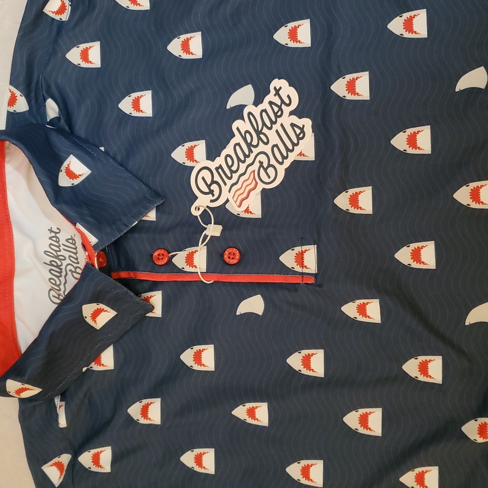 RSVLTS "Chomp" Shark Print All-Day Polo Large. Nwt. Breakfast Balls - Picture 5 of 9